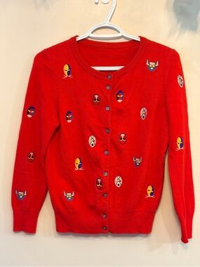 CASHMERE Awsome Masks  Embroidered On It w/ Button-Front Cardigan